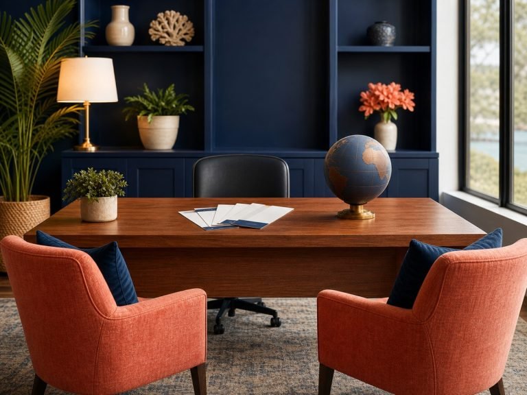 שולחן משרד מזמין עם גלובוס וכרטיסי טיסה לבחירת סוכן אישי